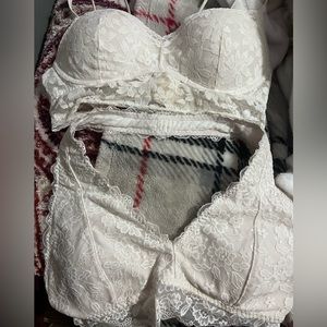 2 lacy white bralettes size medium